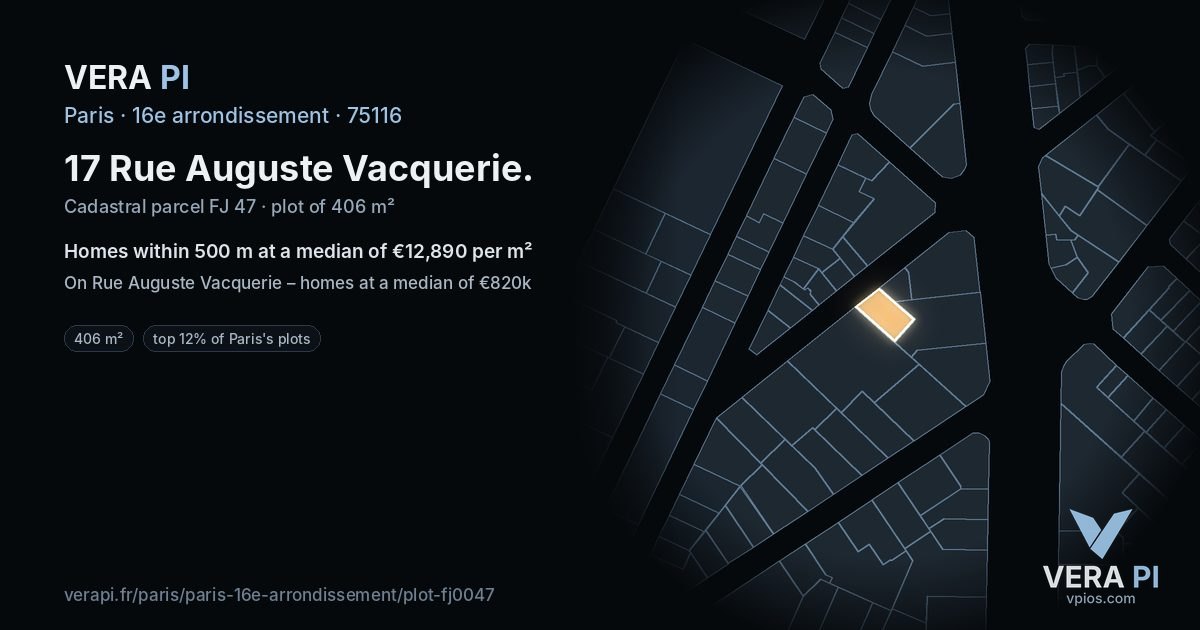 17 Rue Auguste Vacquerie, 16e arrondissement at night – the plot lit, the parcels around coloured by the prices near them