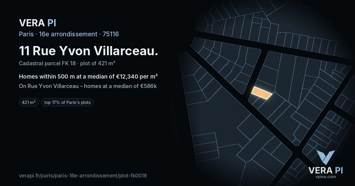 11 Rue Yvon Villarceau, 16e arrondissement at night – the plot lit, the parcels around coloured by the prices near them