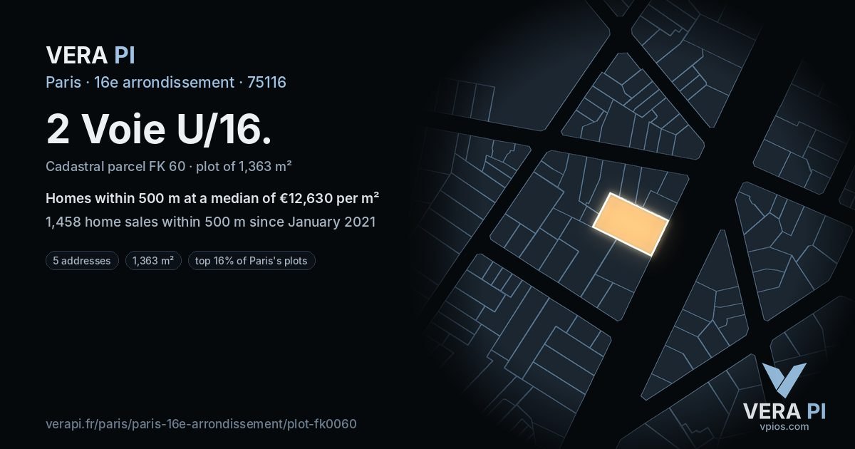 2 Voie U/16, 16e arrondissement at night – the plot lit, the parcels around coloured by the prices near them