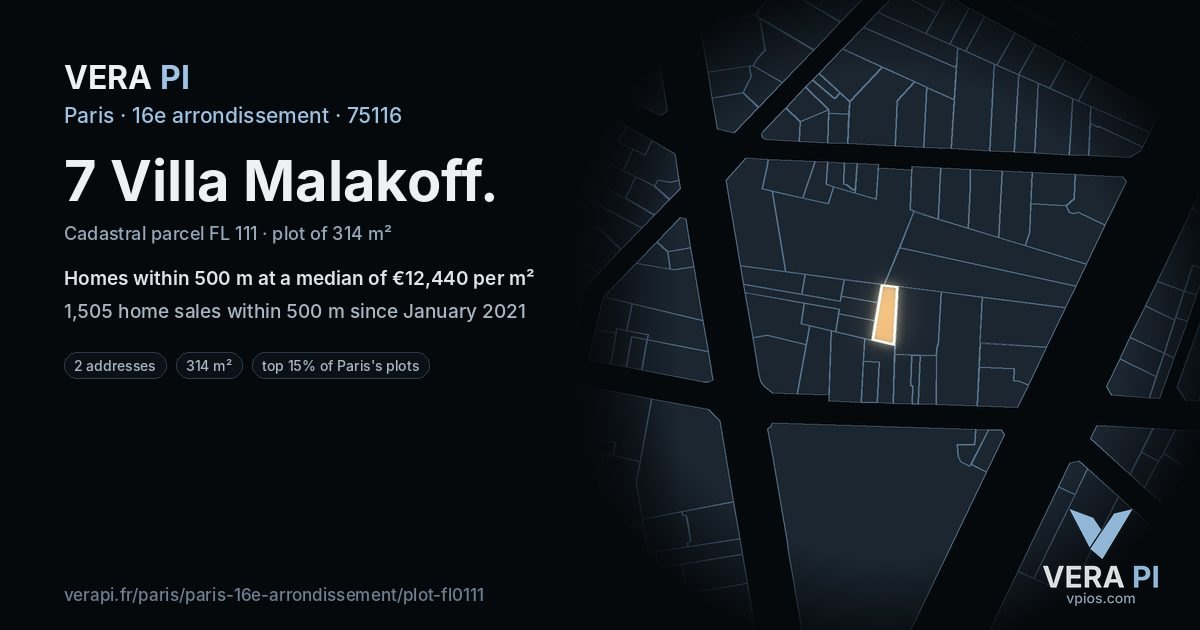 7 Villa Malakoff, 16e arrondissement at night – the plot lit, the parcels around coloured by the prices near them