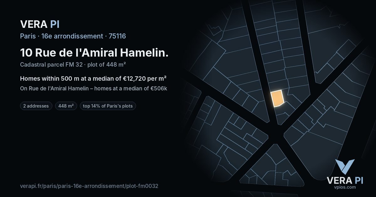 10 Rue de l'Amiral Hamelin, 16e arrondissement at night – the plot lit, the parcels around coloured by the prices near them