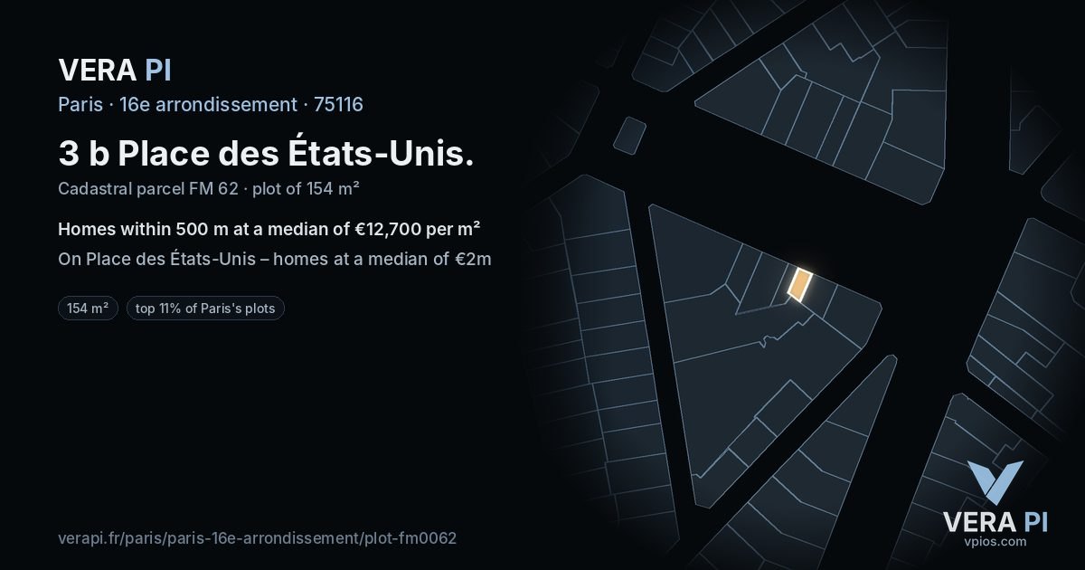 3 b Place des États-Unis, 16e arrondissement at night – the plot lit, the parcels around coloured by the prices near them