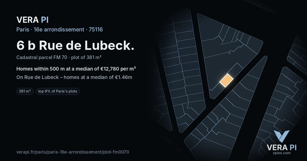 6 b Rue de Lubeck, 16e arrondissement at night – the plot lit, the parcels around coloured by the prices near them