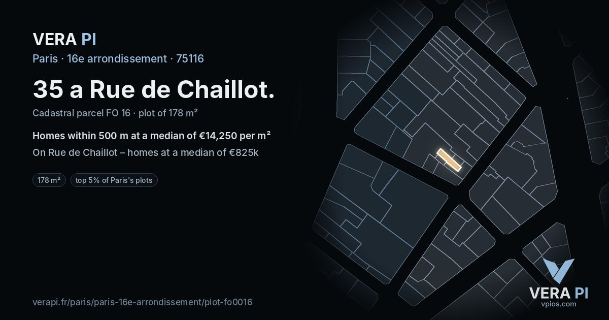 35 a Rue de Chaillot, 16e arrondissement at night – the plot lit, the parcels around coloured by the prices near them
