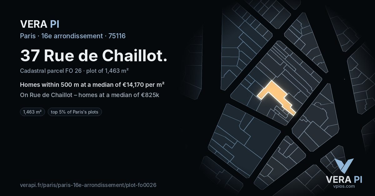 37 Rue de Chaillot, 16e arrondissement at night – the plot lit, the parcels around coloured by the prices near them