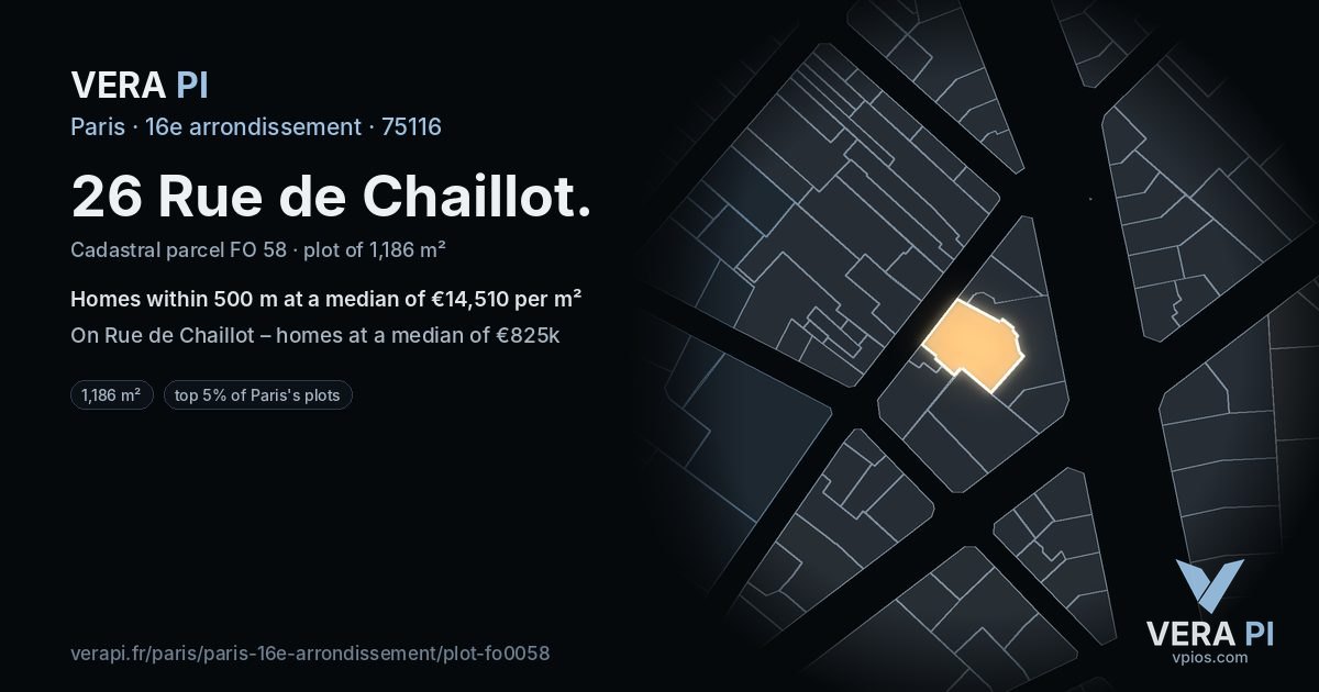 26 Rue de Chaillot, 16e arrondissement at night – the plot lit, the parcels around coloured by the prices near them