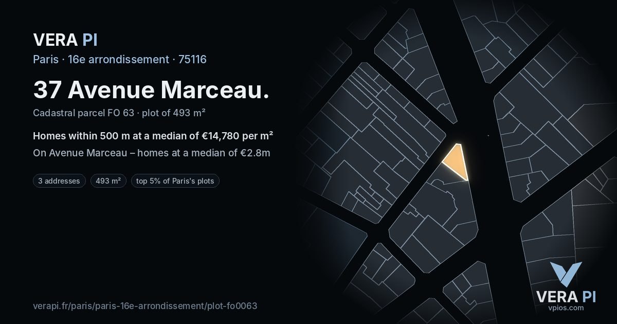 37 Avenue Marceau, 16e arrondissement at night – the plot lit, the parcels around coloured by the prices near them