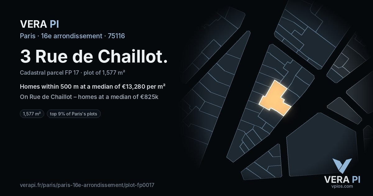 3 Rue de Chaillot, 16e arrondissement at night – the plot lit, the parcels around coloured by the prices near them