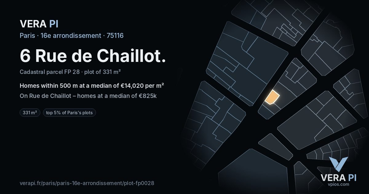 6 Rue de Chaillot, 16e arrondissement at night – the plot lit, the parcels around coloured by the prices near them