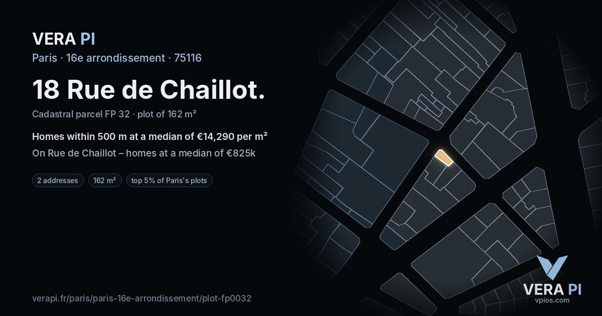 18 Rue de Chaillot, 16e arrondissement at night – the plot lit, the parcels around coloured by the prices near them