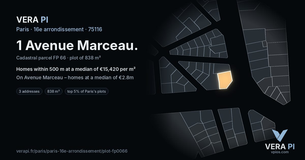 1 Avenue Marceau, 16e arrondissement at night – the plot lit, the parcels around coloured by the prices near them