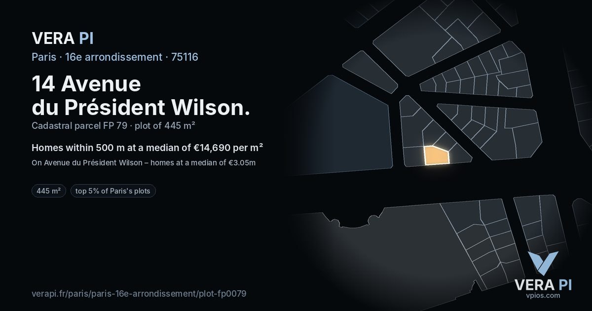 14 Avenue du Président Wilson, 16e arrondissement at night – the plot lit, the parcels around coloured by the prices near them