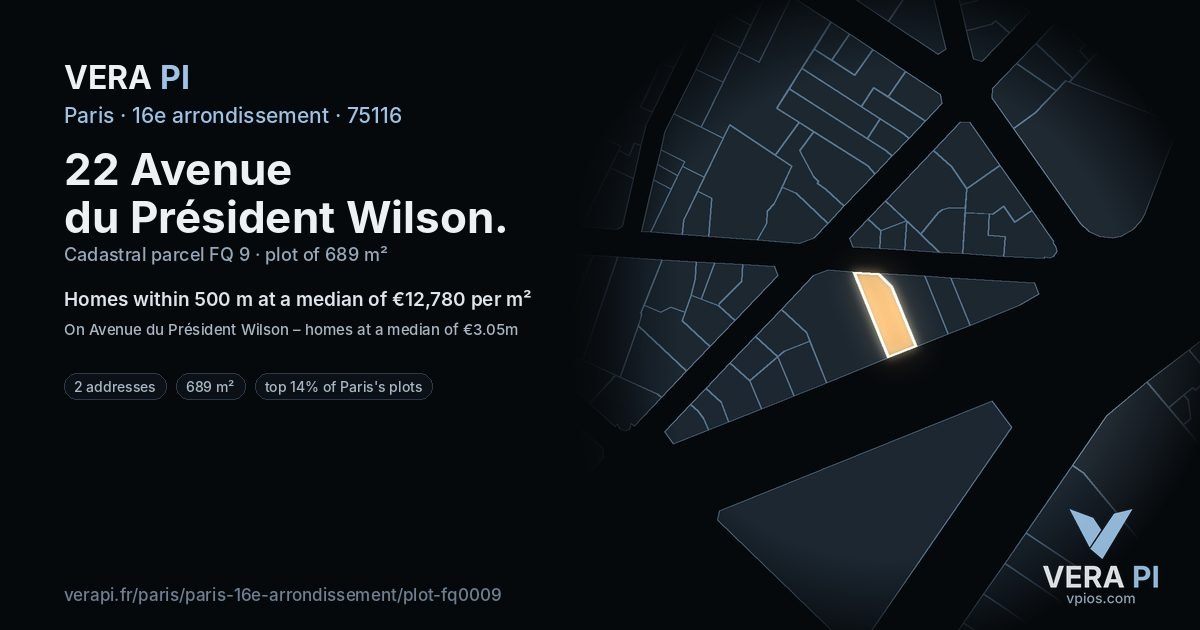 22 Avenue du Président Wilson, 16e arrondissement at night – the plot lit, the parcels around coloured by the prices near them