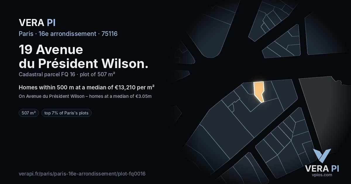19 Avenue du Président Wilson, 16e arrondissement at night – the plot lit, the parcels around coloured by the prices near them