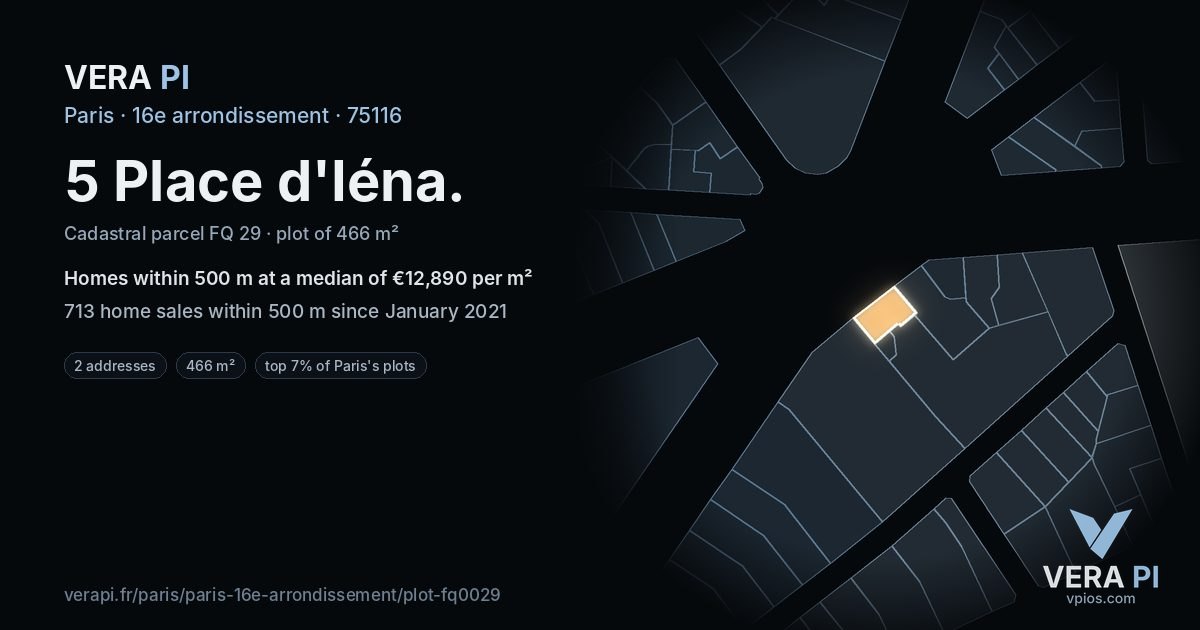 5 Place d'Iéna, 16e arrondissement at night – the plot lit, the parcels around coloured by the prices near them