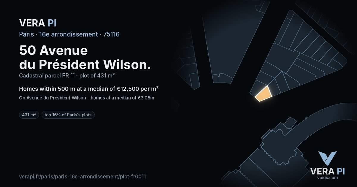 50 Avenue du Président Wilson, 16e arrondissement at night – the plot lit, the parcels around coloured by the prices near them