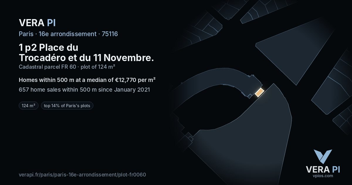 1 p2 Place du Trocadéro et du 11 Novembre, 16e arrondissement at night – the plot lit, the parcels around coloured by the prices near them