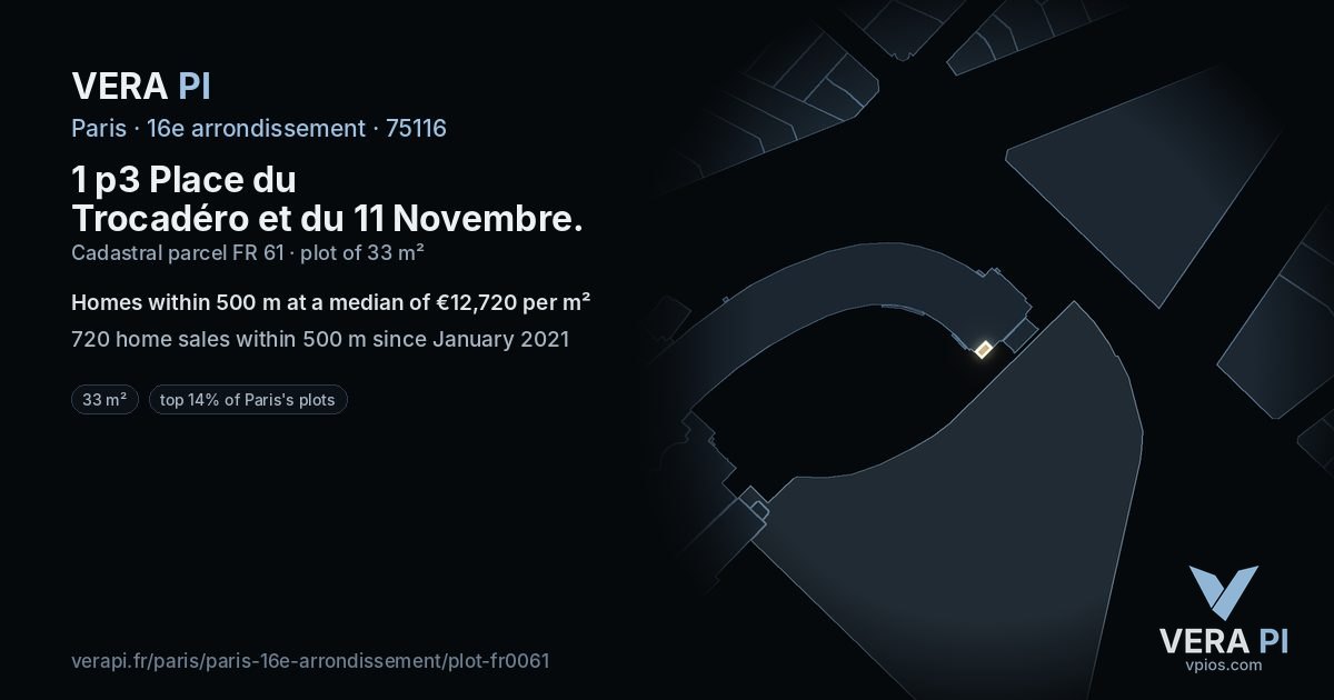 1 p3 Place du Trocadéro et du 11 Novembre, 16e arrondissement at night – the plot lit, the parcels around coloured by the prices near them