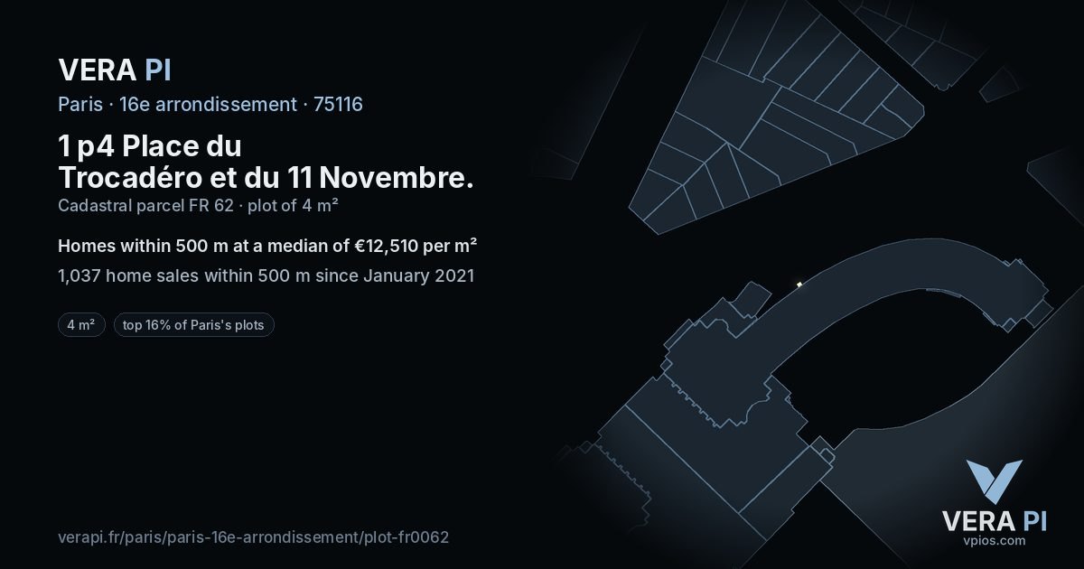 1 p4 Place du Trocadéro et du 11 Novembre, 16e arrondissement at night – the plot lit, the parcels around coloured by the prices near them