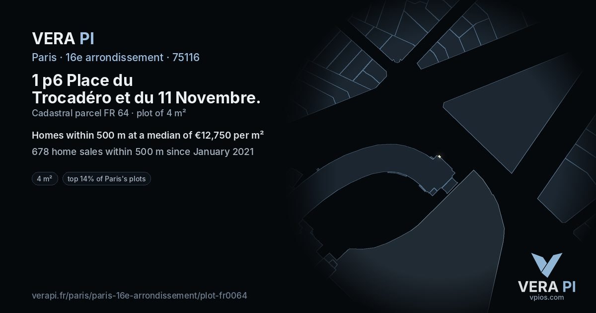 1 p6 Place du Trocadéro et du 11 Novembre, 16e arrondissement at night – the plot lit, the parcels around coloured by the prices near them