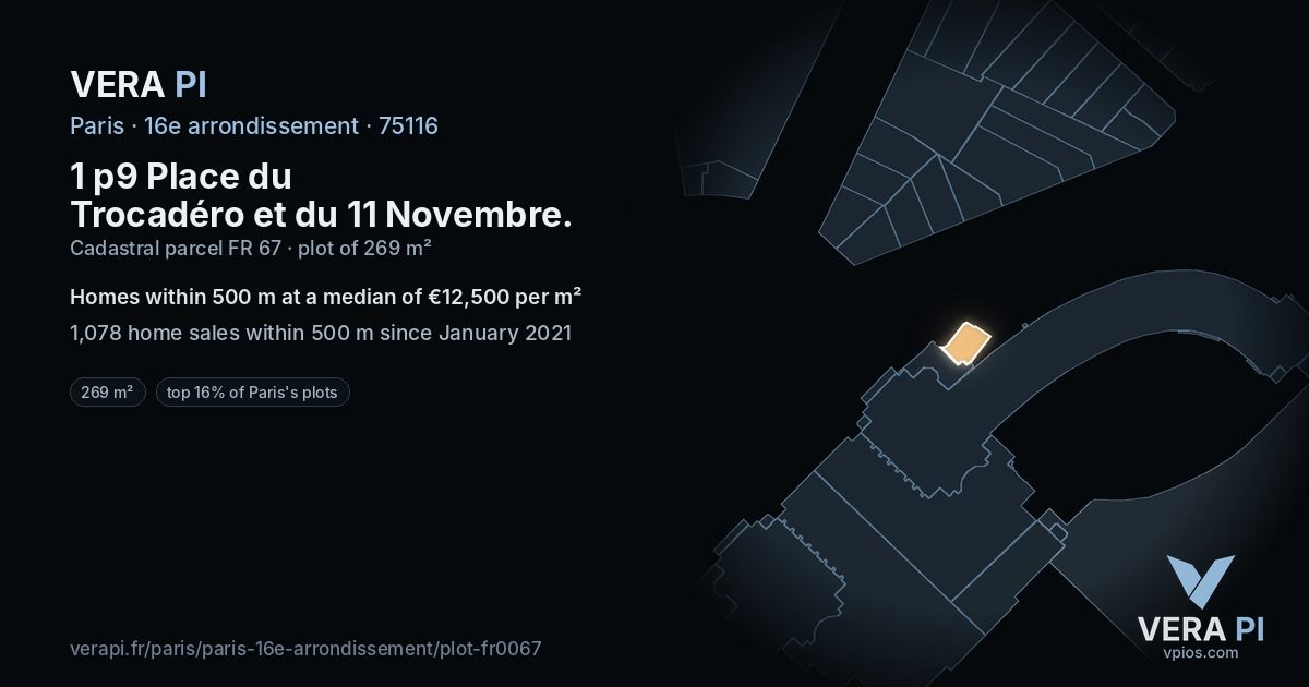 1 p9 Place du Trocadéro et du 11 Novembre, 16e arrondissement at night – the plot lit, the parcels around coloured by the prices near them