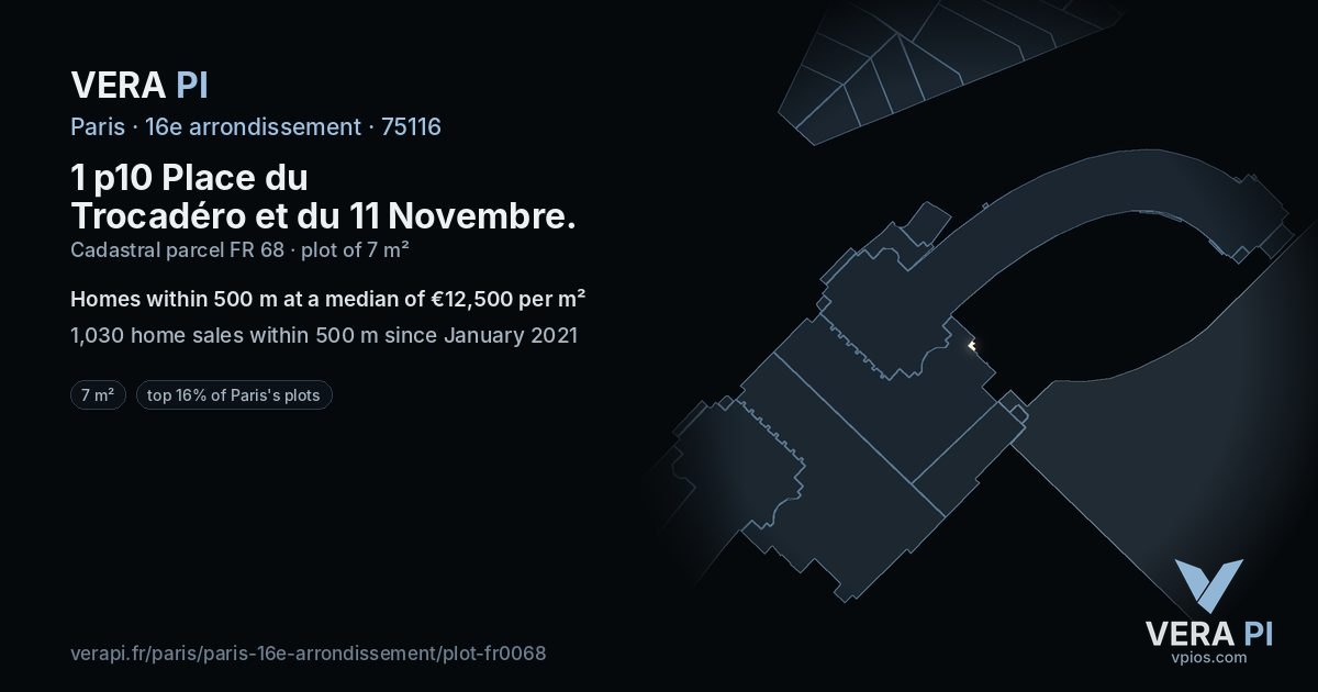 1 p10 Place du Trocadéro et du 11 Novembre, 16e arrondissement at night – the plot lit, the parcels around coloured by the prices near them