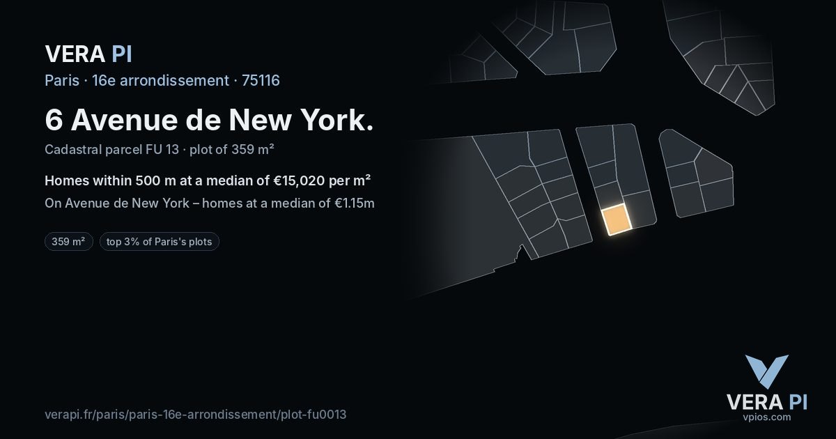 6 Avenue de New York, 16e arrondissement at night – the plot lit, the parcels around coloured by the prices near them