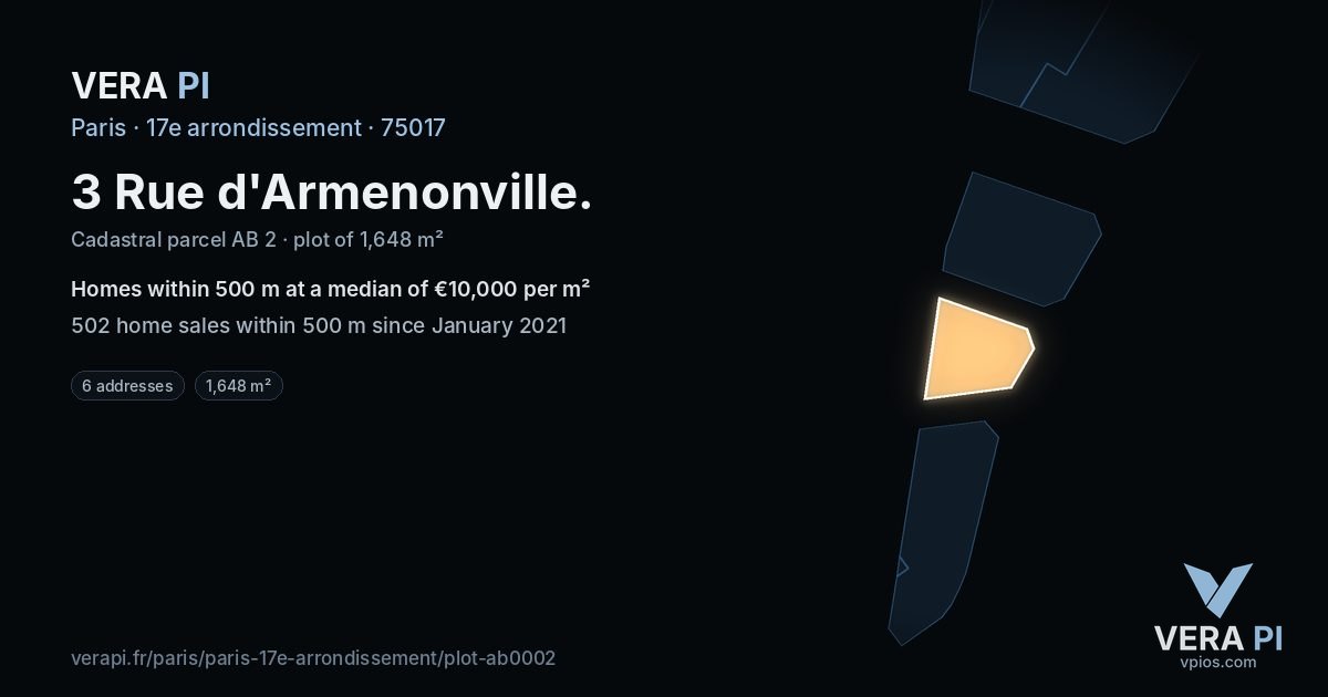 3 Rue d'Armenonville, 17e arrondissement at night – the plot lit, the parcels around coloured by the prices near them