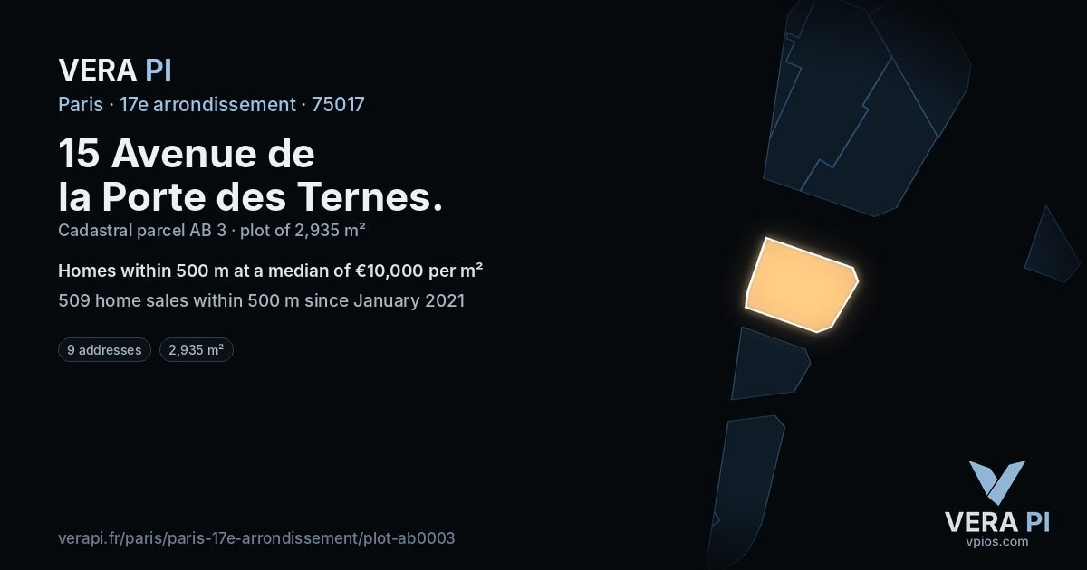 15 Avenue de la Porte des Ternes, 17e arrondissement at night – the plot lit, the parcels around coloured by the prices near them