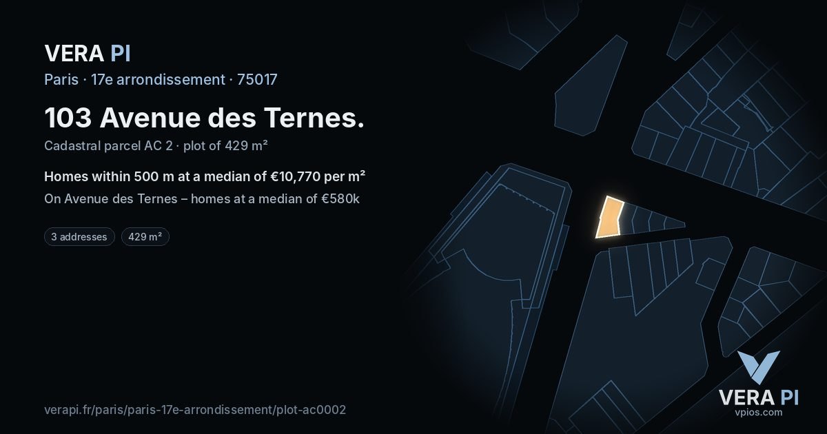 103 Avenue des Ternes, 17e arrondissement at night – the plot lit, the parcels around coloured by the prices near them