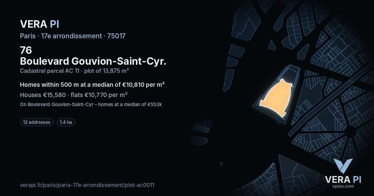76 Boulevard Gouvion-Saint-Cyr, 17e arrondissement at night – the plot lit, the parcels around coloured by the prices near them