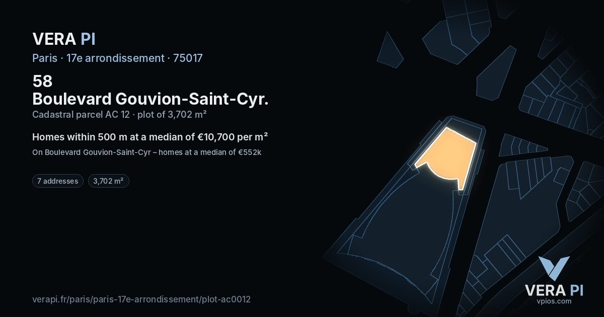 58 Boulevard Gouvion-Saint-Cyr, 17e arrondissement at night – the plot lit, the parcels around coloured by the prices near them