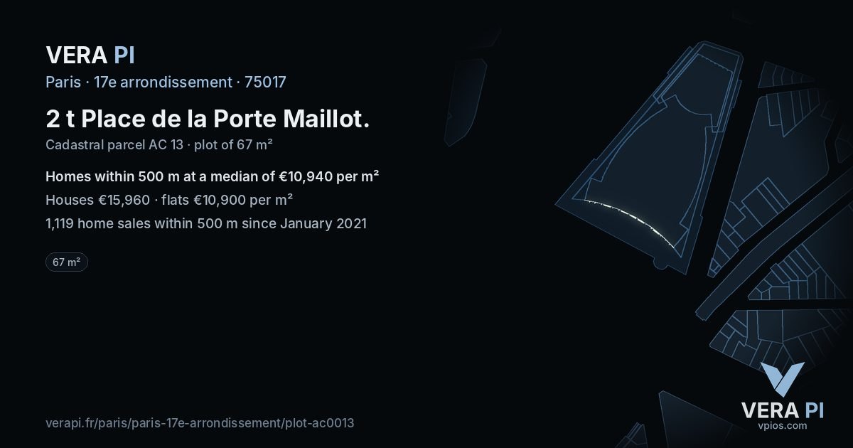 2 t Place de la Porte Maillot, 17e arrondissement at night – the plot lit, the parcels around coloured by the prices near them