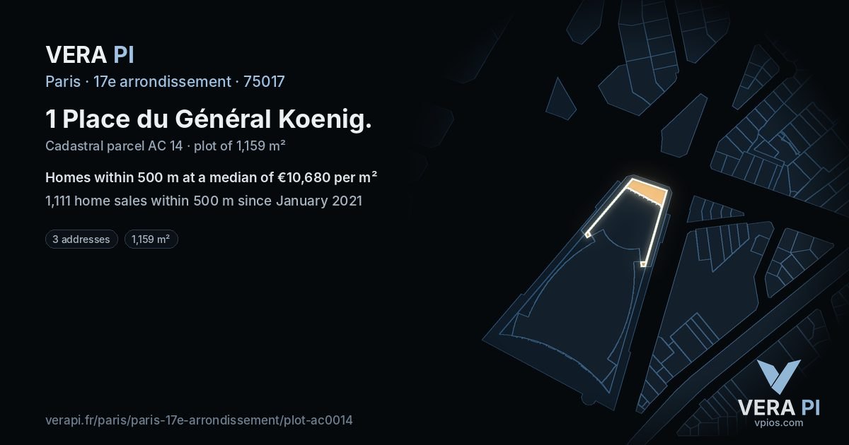 1 Place du Général Koenig, 17e arrondissement at night – the plot lit, the parcels around coloured by the prices near them