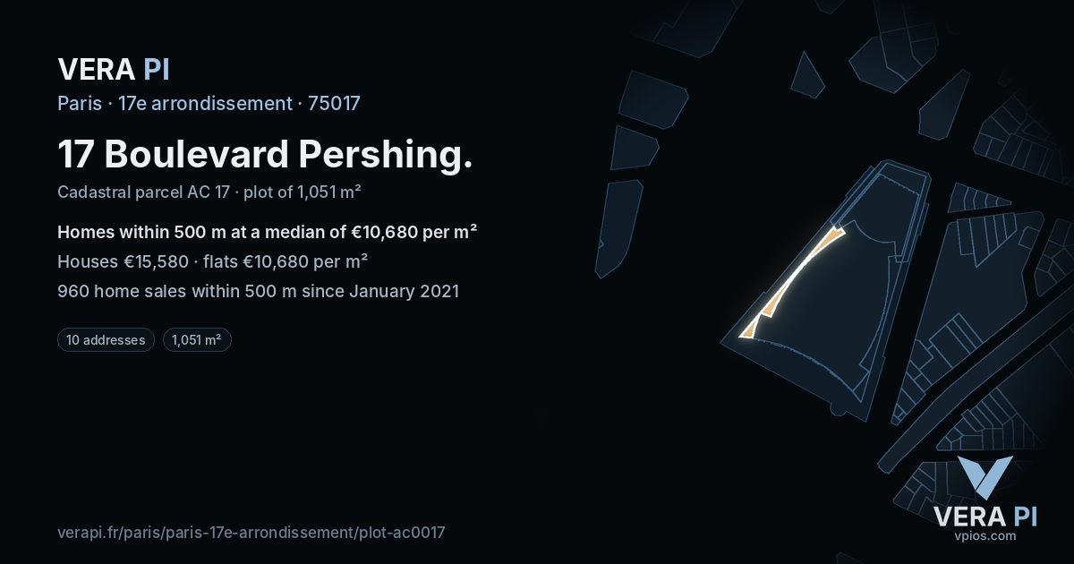 17 Boulevard Pershing, 17e arrondissement at night – the plot lit, the parcels around coloured by the prices near them