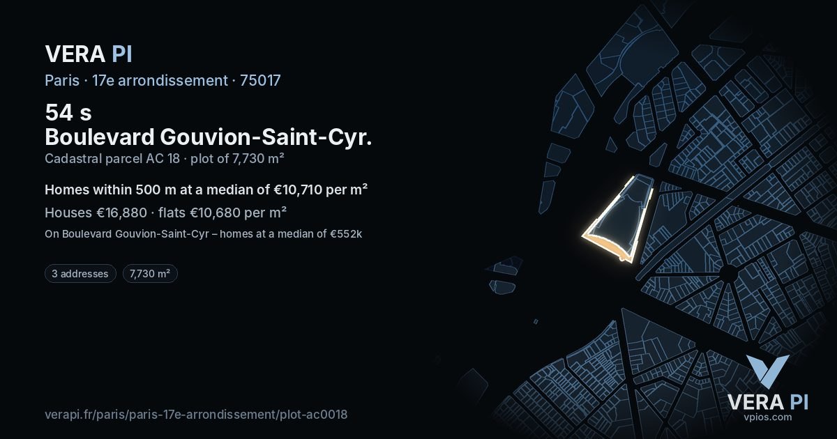 54 s Boulevard Gouvion-Saint-Cyr, 17e arrondissement at night – the plot lit, the parcels around coloured by the prices near them
