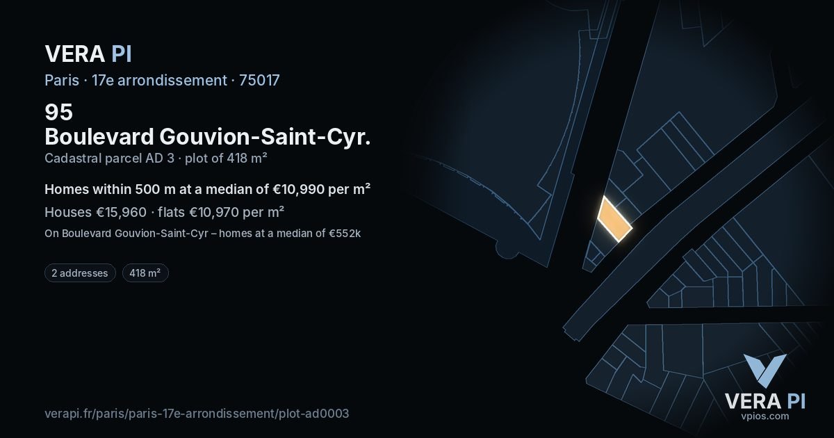 95 Boulevard Gouvion-Saint-Cyr, 17e arrondissement at night – the plot lit, the parcels around coloured by the prices near them