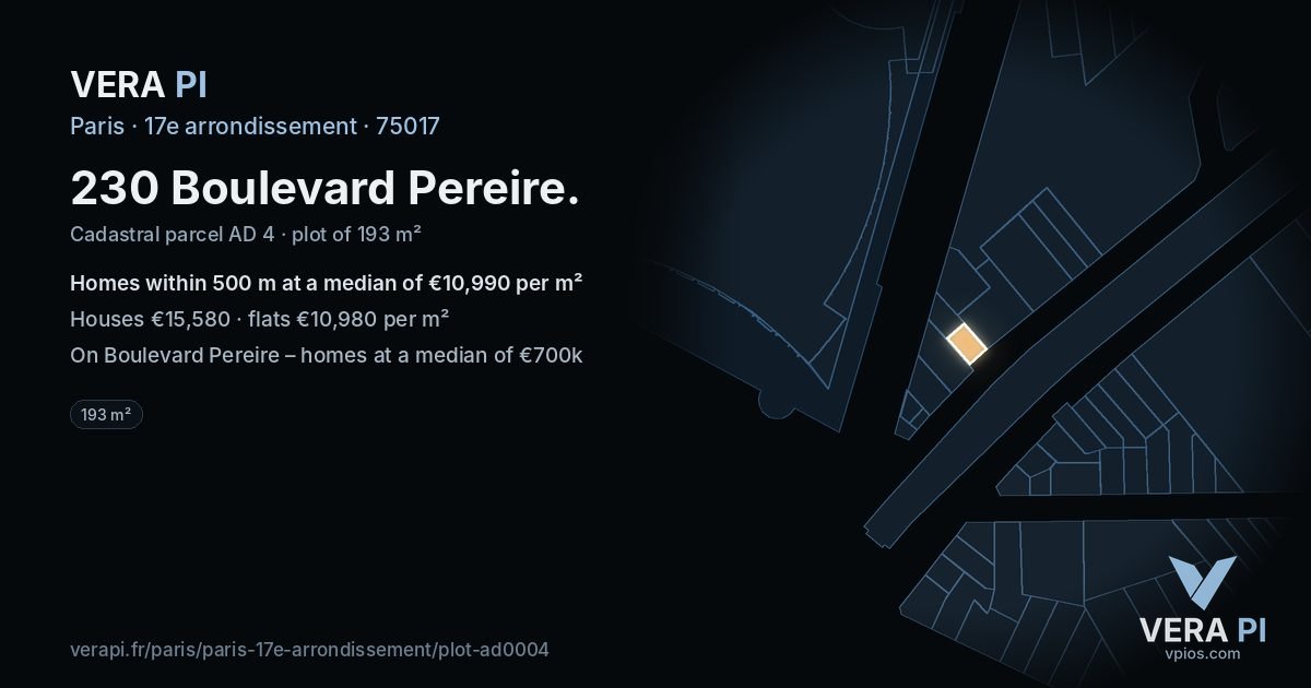 230 Boulevard Pereire, 17e arrondissement at night – the plot lit, the parcels around coloured by the prices near them