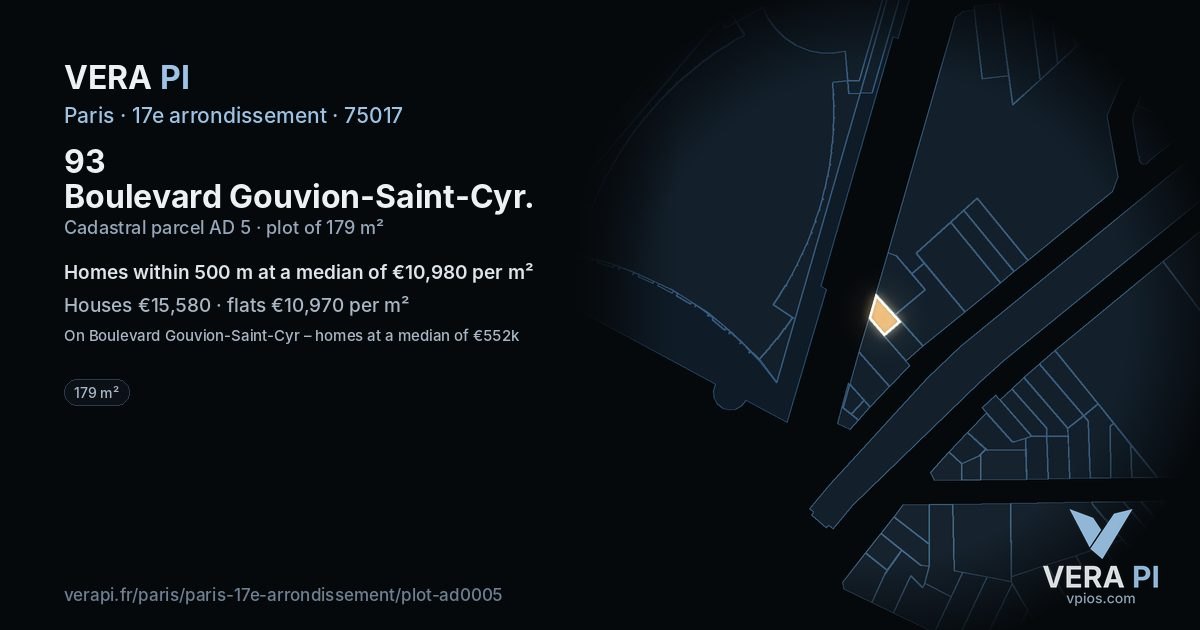 93 Boulevard Gouvion-Saint-Cyr, 17e arrondissement at night – the plot lit, the parcels around coloured by the prices near them