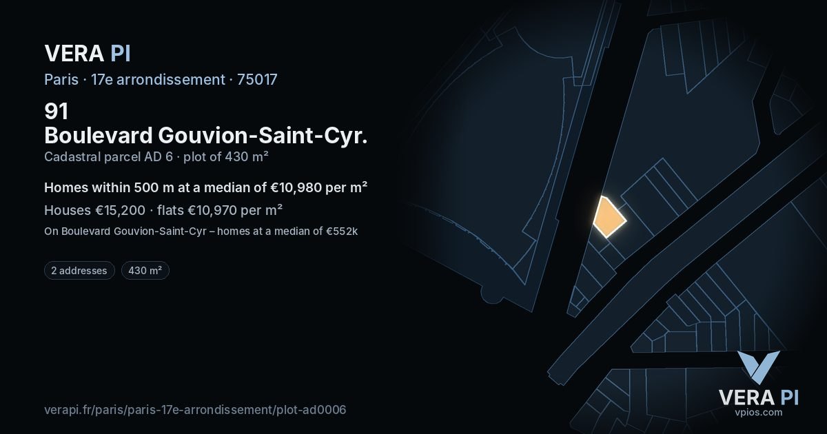 91 Boulevard Gouvion-Saint-Cyr, 17e arrondissement at night – the plot lit, the parcels around coloured by the prices near them