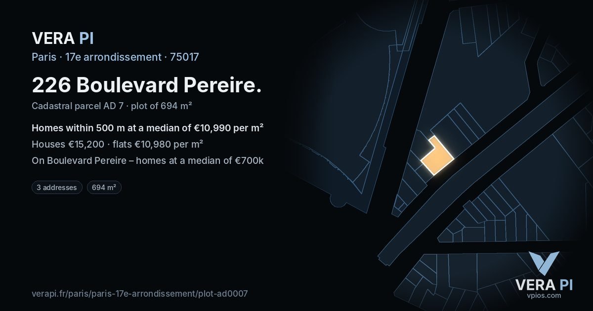 226 Boulevard Pereire, 17e arrondissement at night – the plot lit, the parcels around coloured by the prices near them