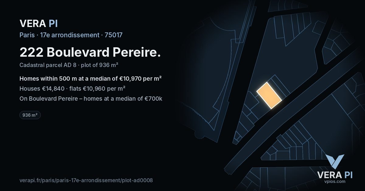 222 Boulevard Pereire, 17e arrondissement at night – the plot lit, the parcels around coloured by the prices near them