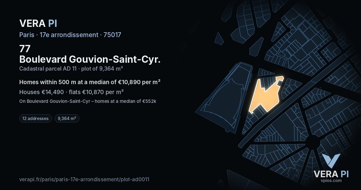 77 Boulevard Gouvion-Saint-Cyr, 17e arrondissement at night – the plot lit, the parcels around coloured by the prices near them