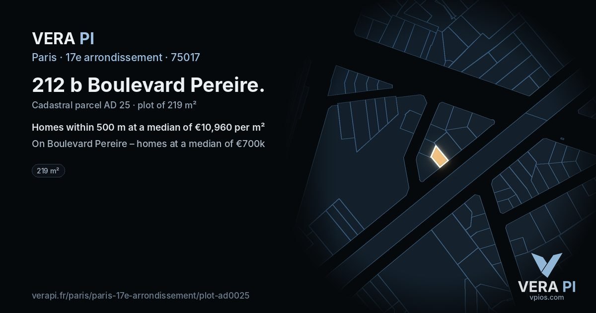 212 b Boulevard Pereire, 17e arrondissement at night – the plot lit, the parcels around coloured by the prices near them