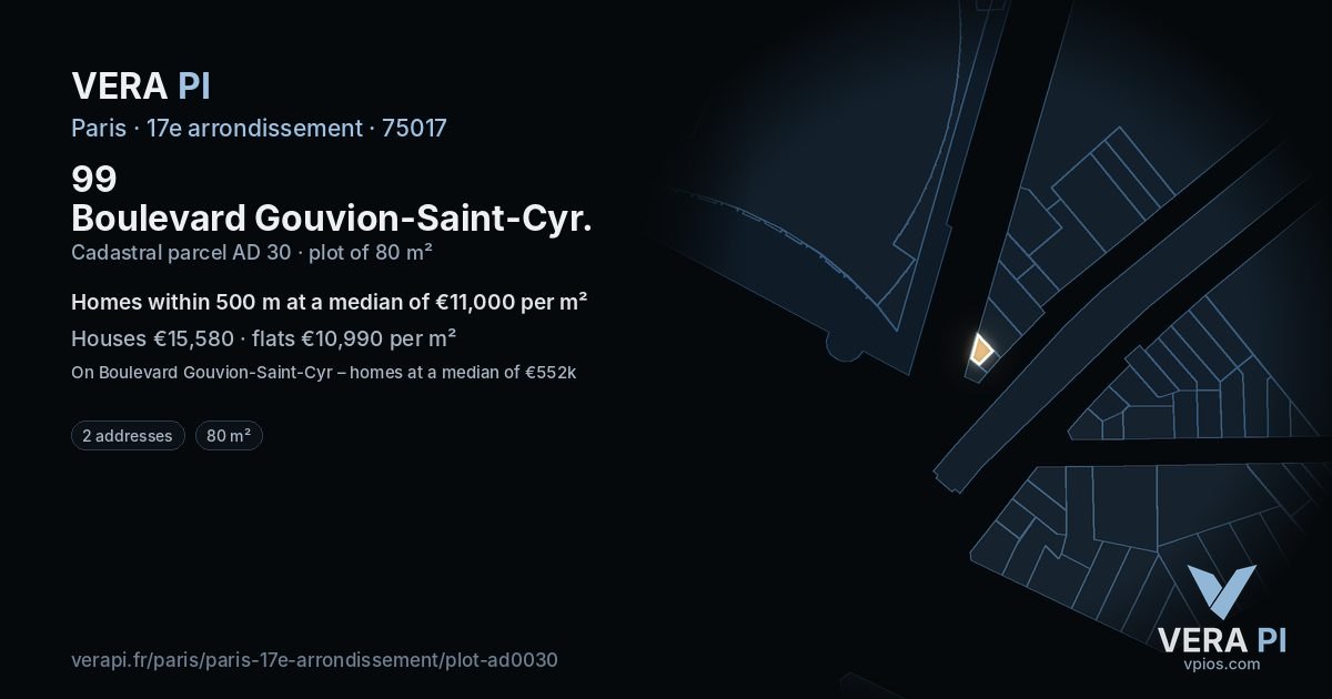 99 Boulevard Gouvion-Saint-Cyr, 17e arrondissement at night – the plot lit, the parcels around coloured by the prices near them