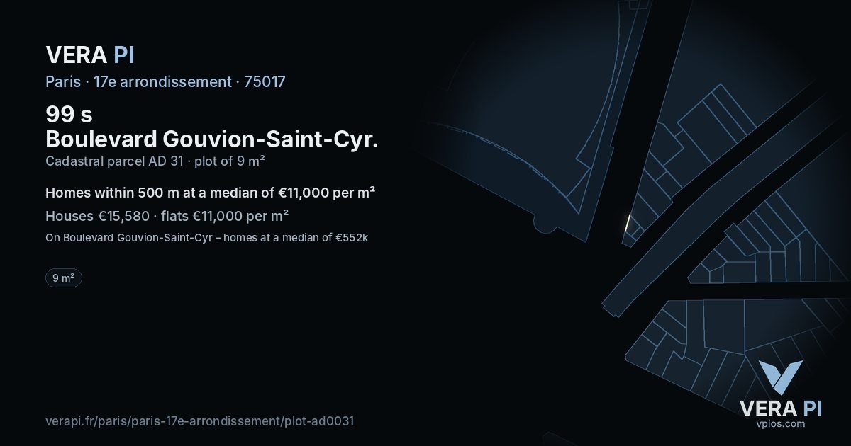 99 s Boulevard Gouvion-Saint-Cyr, 17e arrondissement at night – the plot lit, the parcels around coloured by the prices near them