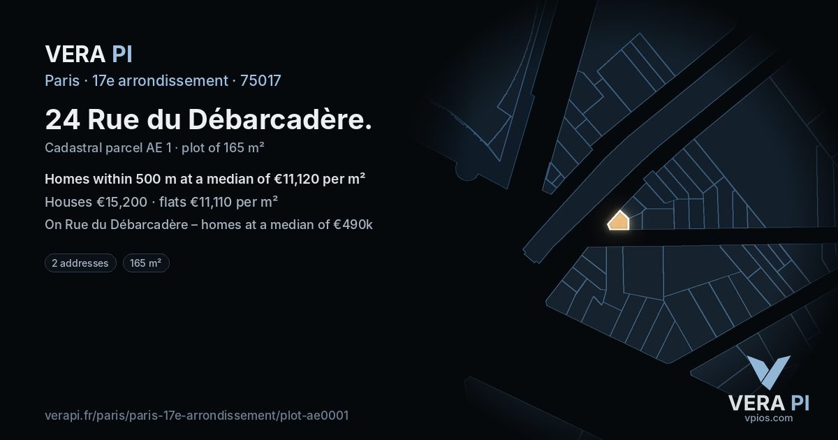 24 Rue du Débarcadère, 17e arrondissement at night – the plot lit, the parcels around coloured by the prices near them