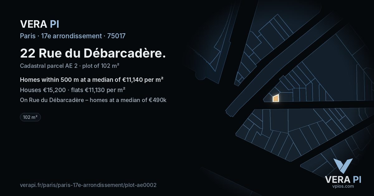 22 Rue du Débarcadère, 17e arrondissement at night – the plot lit, the parcels around coloured by the prices near them
