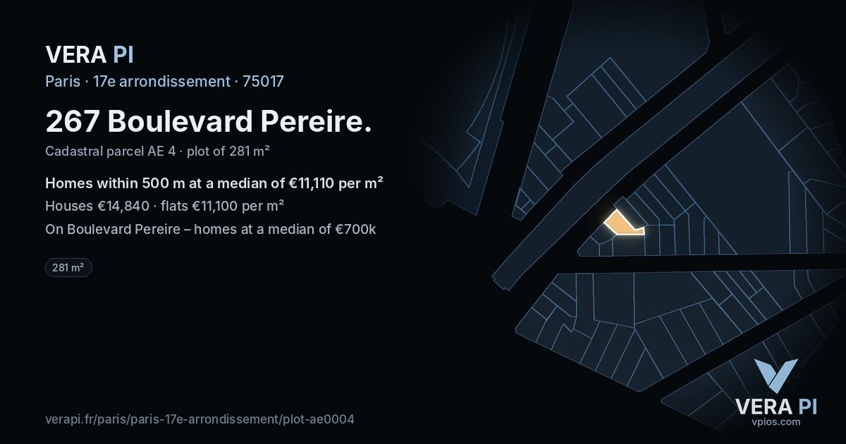 267 Boulevard Pereire, 17e arrondissement at night – the plot lit, the parcels around coloured by the prices near them