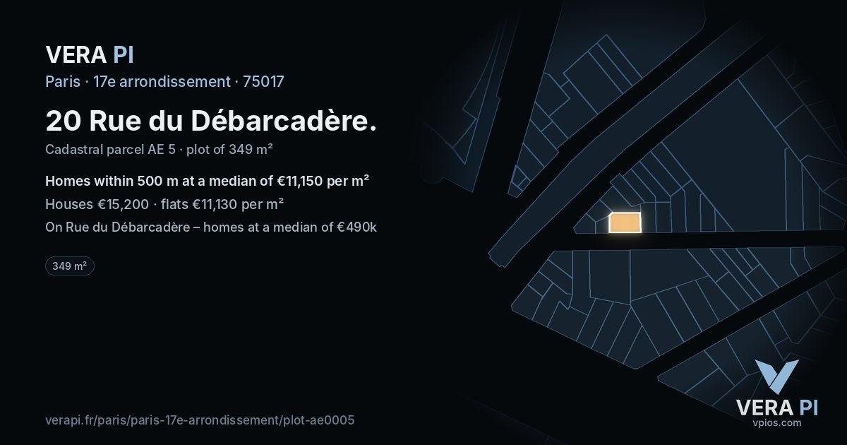 20 Rue du Débarcadère, 17e arrondissement at night – the plot lit, the parcels around coloured by the prices near them